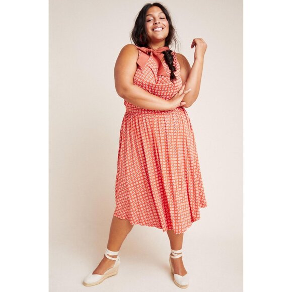 Maeve Anthropologie Size 1X Tangerine Orange Brianne Floral Cowl Neck Midi Dress - Picture 1 of 16